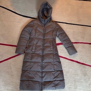 Silver-grey long puffer coat, size XS